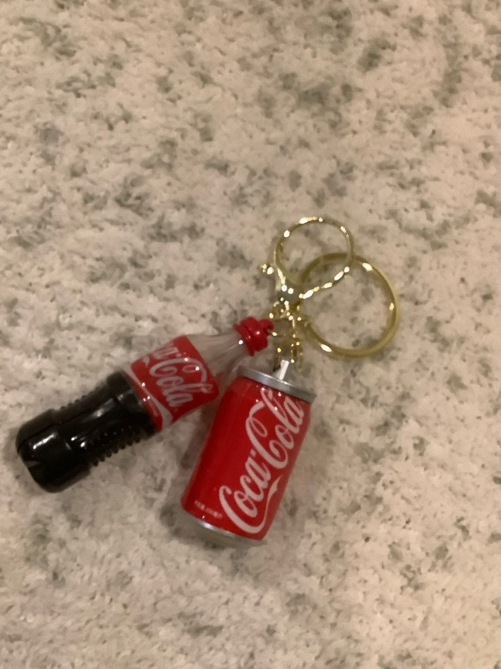 Coca Cola Red Bottle and Can Keychain Set NWT 4.5x2”